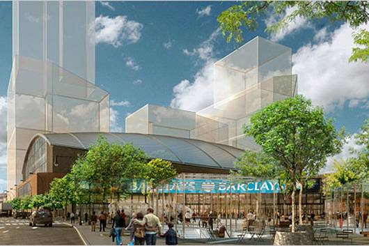 The new design for the Nets arena by architectural firm Ellerbe Becket.